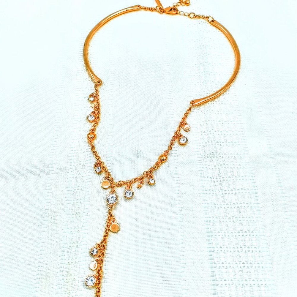 White House Black Market faux rose gold tassel v necklace